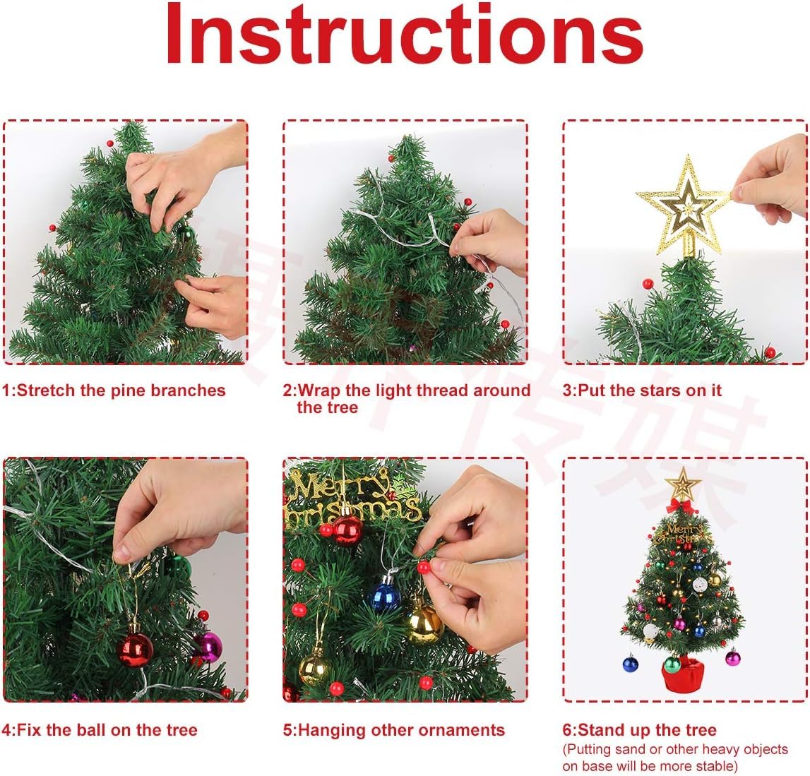 Dekorly Fully Decorated Tabletop Mini Christmas Tree (2 Ft.) - Prelit Artificial Desktop Tree with Ornaments, Perfect Xmas Decoration for Home & Office