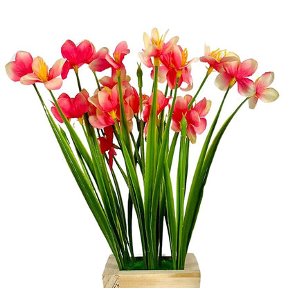 Dekorly Artificial Grass Bush with Daisies Flowers Wood Plants, Office Bedroom Living Room Tabletop Bathroom Decor for Indoor Plants Home Wedding Farmhouse Decor | Height : 25CM | Pack of 2