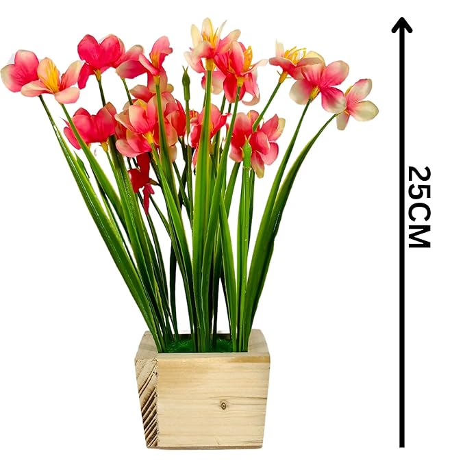 Dekorly Artificial Grass Bush with Daisies Flowers Wood Plants, Office Bedroom Living Room Tabletop Bathroom Decor for Indoor Plants Home Wedding Farmhouse Decor | Height : 25CM | Pack of 2