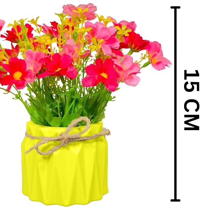Dekorly Artificial Daisy Flowers Plastic Pot Flowers in Fake Flowers Bouquet for Table Decorations Artificial Plant Home Office Decor | Height 15 CM (Pack of 4)