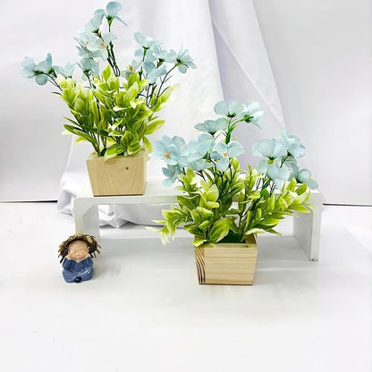 Dekorly Artificial Daisy Fake Flowers Plant Plastic Greenery Shrubs Plants for Home Garden Gifting Shelves Window Table Decor (Height : 25 CM, Pack of 2 Wooden Pot Plants)
