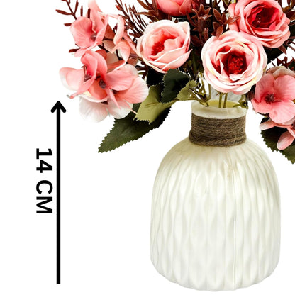 Dekorly Artificial Chrysanthemum with Hydrangea Rose Flowers with Jute Pot Faux Flowers in Fake Flowers Bouquet for Centerpiece Table Decorations Home Office Kitchen Decor | Height 30 CM (Pink)