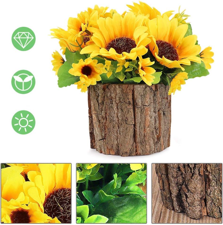 Dekorly Artificial Sunflowers, Fake Flowers/Fake Potted Plants Artificial Plants Indoors in Pots Yellow Decorative Artificial Flowers Indoors for Home Office (Yellow)