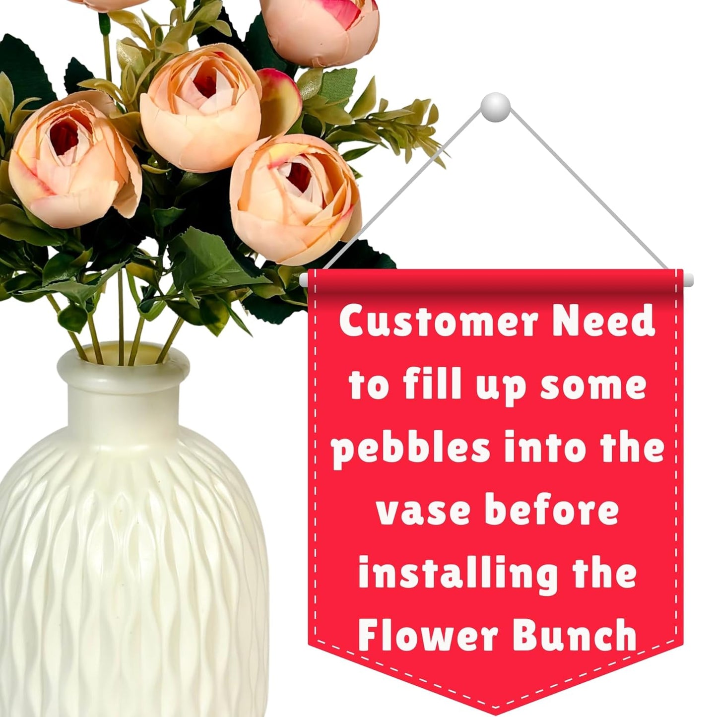 Dekorly Artificial Peony Flowers Bunch | White Vase with Flowers Bunch | Artificial Plants for Home Office Hotel Decor | Bedroom Living Room Bathroom Decor (Cream)