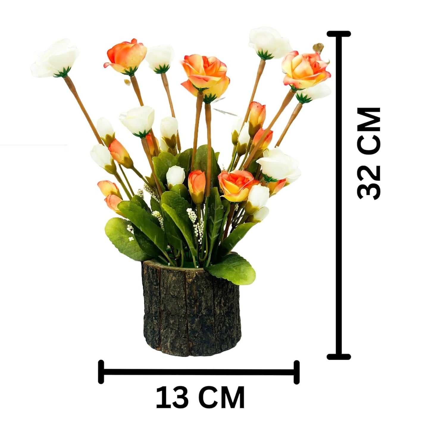 Dekorly Artificial Silky Daisy Flower Bunch with Plastic Wooden Pot Bonsai for Home Decor, Office Decor, Balcony, Living Room, Garden, Valentines Day Decoration | Multicolor Flowers
