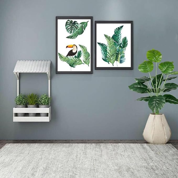 Dekorly Plastic Artificial Palm Plants Leaves Faux Turtle Leaf Monstera Tropical Large Palm Tree Leaves Outdoor Leaf Decorations | 26Inch Plants with Blackpot (Green Leaves)