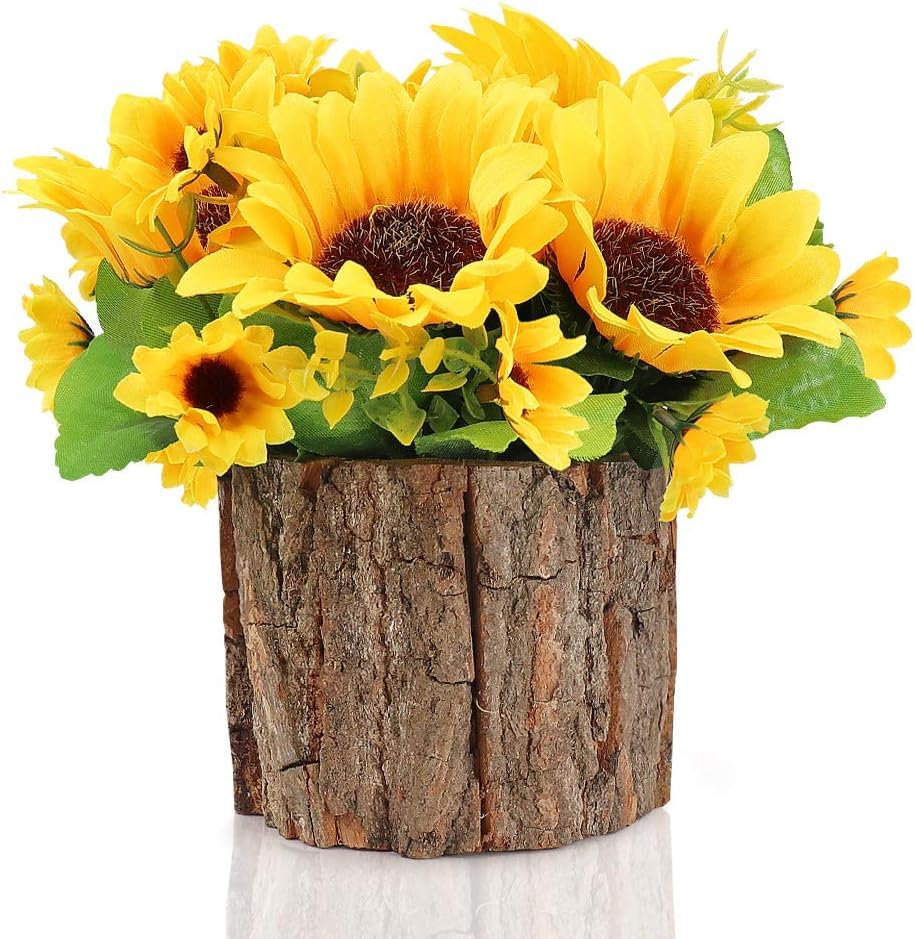 Dekorly Artificial Sunflowers, Fake Flowers/Fake Potted Plants Artificial Plants Indoors in Pots Yellow Decorative Artificial Flowers Indoors for Home Office (Yellow)