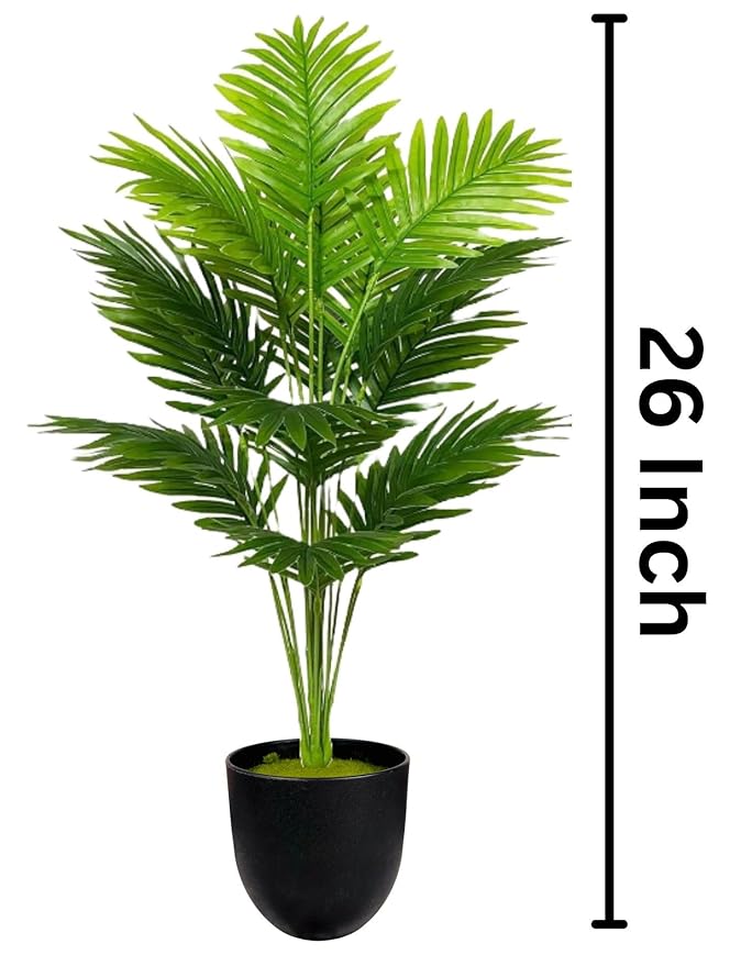 Dekorly Plastic Artificial Palm Plants Leaves Faux Turtle Leaf Fake Monstera Tropical Large Palm Tree Leaves Outdoor Leaf Decorations | 26Inch Plants(Areca Plant)