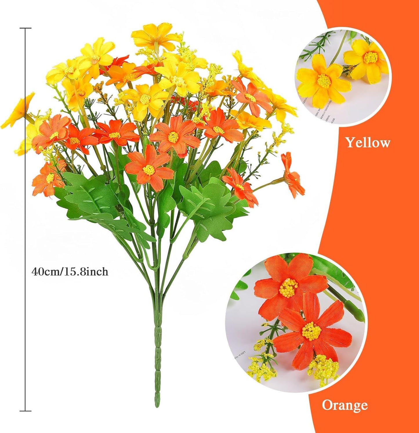 Dekorly Fall Flowers Artificial Daisy Outdoor Fake Mums Flowers UV Resistant Silk Wild Flower Bouquets Bulk Faux Plants for Decoration Vase Floral Spring Home Decor | Height 40 CM (Orange)