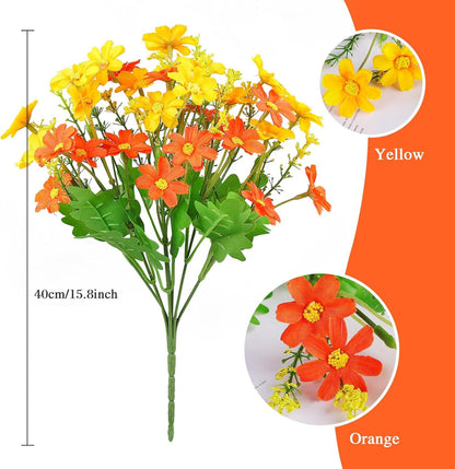 Dekorly Fall Flowers Artificial Daisy Outdoor Fake Mums Flowers UV Resistant Silk Wild Flower Bouquets Bulk Faux Plants for Decoration Vase Floral Spring Home Decor | Height 40 CM (Orange)