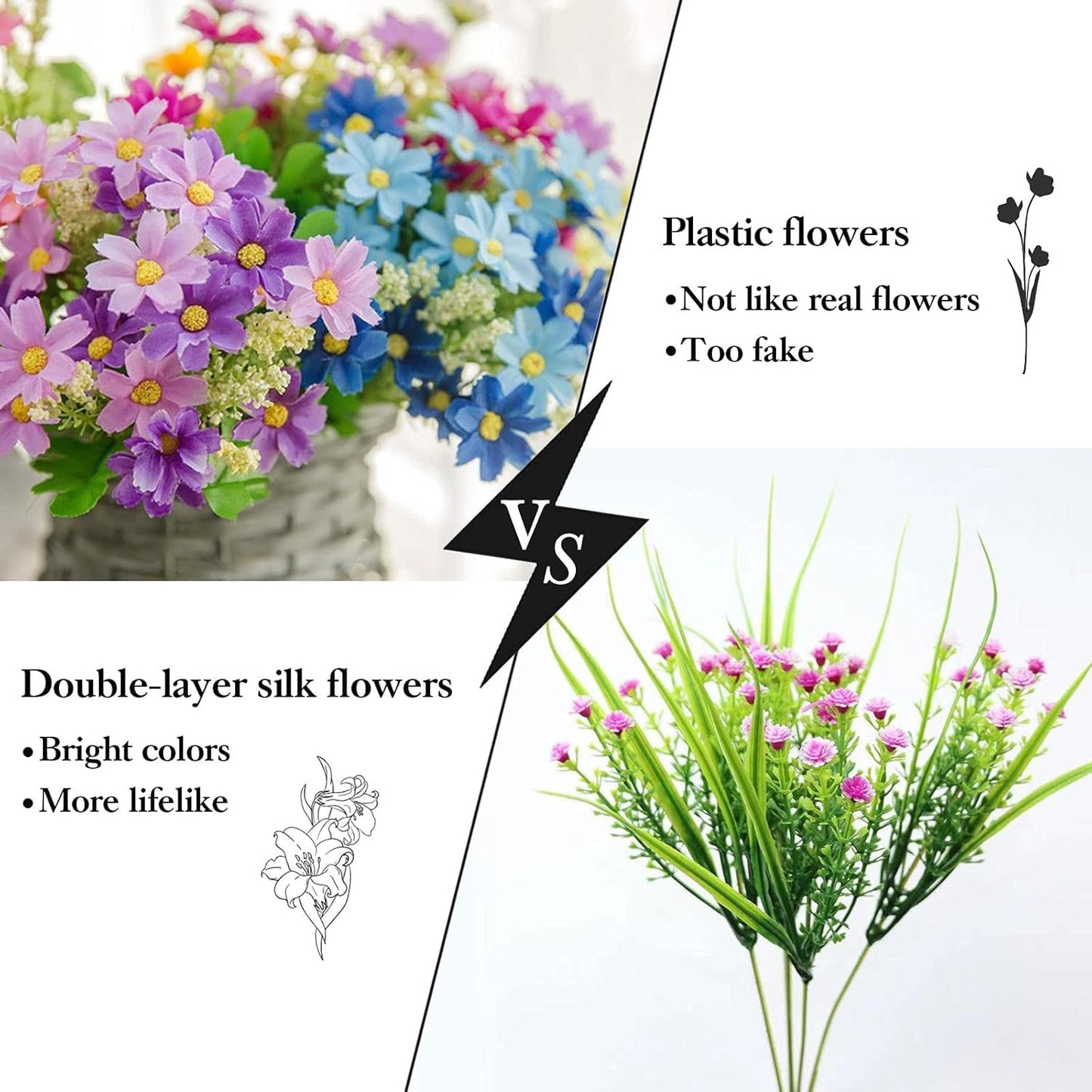 Dekorly Outdoor Artificial Flowers for Decoration,Silk Flowers UV Resistant Fake Flowers No Fade Faux Flowers Bouquet Plants for Indoor Outside Farmhouse Home Garden Decor