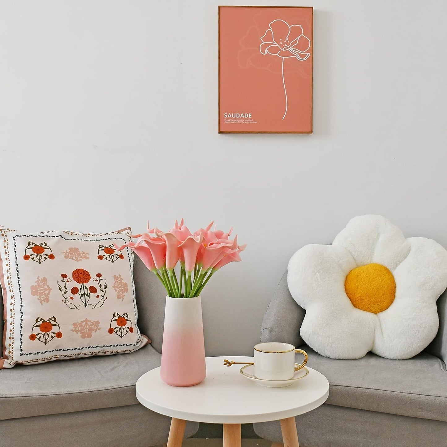 Dekorly Artificial Flowers Fake Faux Flowers Hydrangea Sunflower Cherry Blossom Flower Bougainvillea Pampas Grass Calla Lily Tulips Gypsophila Chrysanthemum (Pink, Calla Lily Set of 5 Sticks)