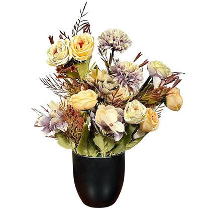 Dekorly Artificial Chrysanthemum with Hydrangea Rose Flowers with BlackCool Pot in Fake Flowers Bouquet for Centerpiece Table Decorations Home Office Kitchen Decor | Height 30 CM