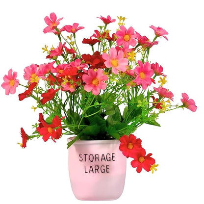 Pink flowerpot with artificial flowers and 'Storage Large' text on a white background