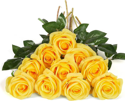 Dekorly 10pcs Fake Roses Artificial Silk Flowers Faux Rose Flower Long Stems Bouquet for Arrangement Wedding Centerpiece Party Home Kitchen Decor