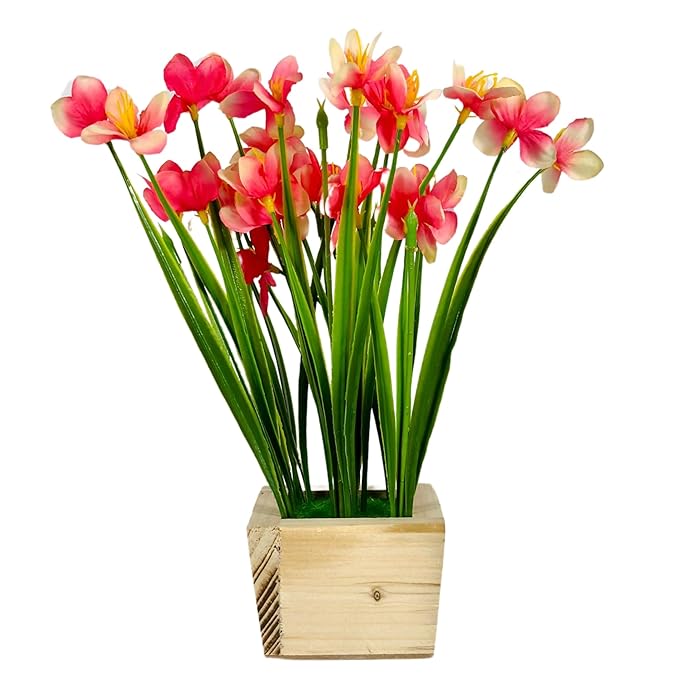 Dekorly Artificial Grass Bush with Daisies Flowers Wood Plants, Office Bedroom Living Room Tabletop Bathroom Decor for Indoor Plants Home Wedding Farmhouse Decor | Height : 25CM | Pack of 2