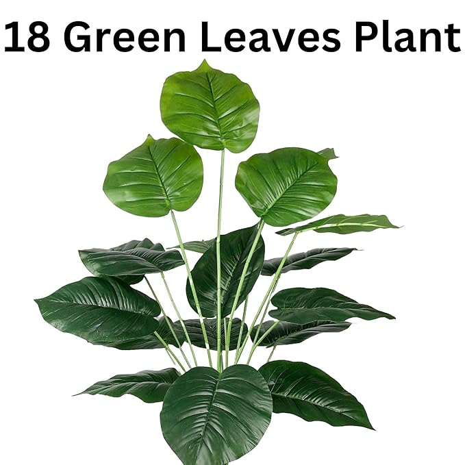 Dekorly Plastic Artificial Palm Plants Leaves Faux Turtle Leaf Monstera Tropical Large Palm Tree Leaves Outdoor Leaf Decorations | 26Inch Plants with Blackpot (Green Leaves)