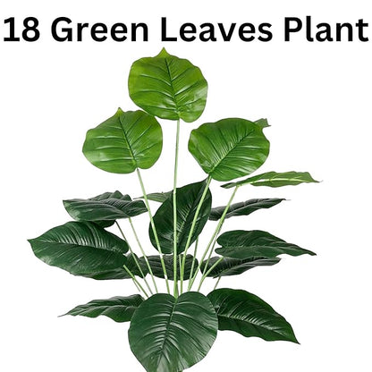 Dekorly Plastic Artificial Palm Plants Leaves Faux Turtle Leaf Monstera Tropical Large Palm Tree Leaves Outdoor Leaf Decorations | 26Inch Plants with Blackpot (Green Leaves)