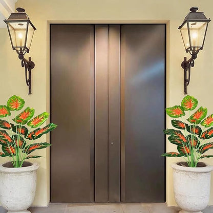 Dekorly Plastic Artificial Palm Plants Leaves Faux Turtle Leaf Fake Monstera Tropical Large Palm Tree Leaves Outdoor Leaf Decorations | 26Inch Plants with Blackpot (Red Leaves)