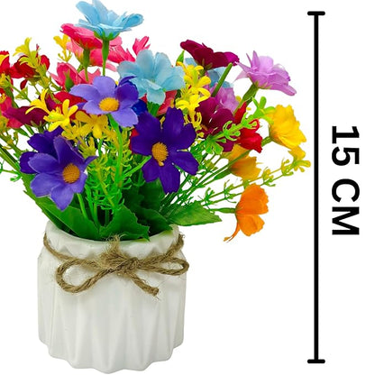 Dekorly Artificial Daisy Flowers with Zigzag Pot Faux Flowers in Fake Flowers Bouquet for Table Decorations Home Office Kitchen Decor | Height 12 CM | (Multicolor)