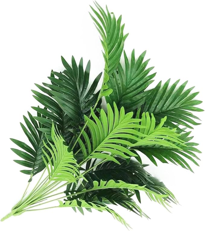 Dekorly Plastic Artificial Palm Plants Leaves Faux Turtle Leaf Fake Monstera Tropical Large Palm Tree Leaves Outdoor Leaf Decorations | 26Inch Plants(Areca Plant)