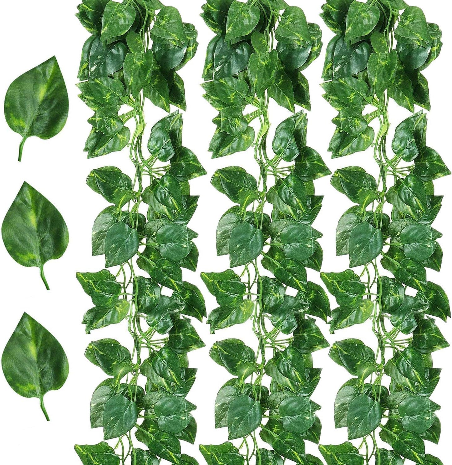 Dekorly Artificial Green Leaf Vine Money Plant Hanging, Artificial Ivy Leaves, Artificial Creeper Leaf Vine, Artificial Ivy Foliage, Ivy Wall Decor,Roof Decor | Each Plant 6 Feet (Green, 12)