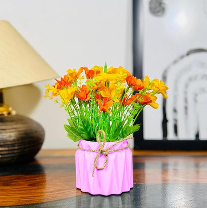 Dekorly Artificial Daisy Flowers Plastic Pot Flowers in Fake Flowers Bouquet for Table Decorations Artificial Plant Home Office Decor | Height 15 CM