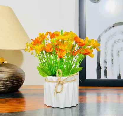 Dekorly Artificial Daisy Flowers Plastic Pot Flowers in Fake Flowers Bouquet for Table Decorations Artificial Plant Home Office Decor | Height 15 CM