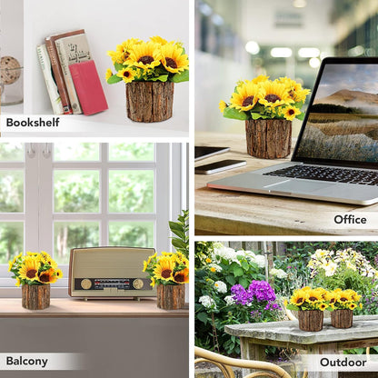 Dekorly Artificial Sunflowers, Fake Flowers/Fake Potted Plants Artificial Plants Indoors in Pots Yellow Decorative Artificial Flowers Indoors for Home Office (Yellow)