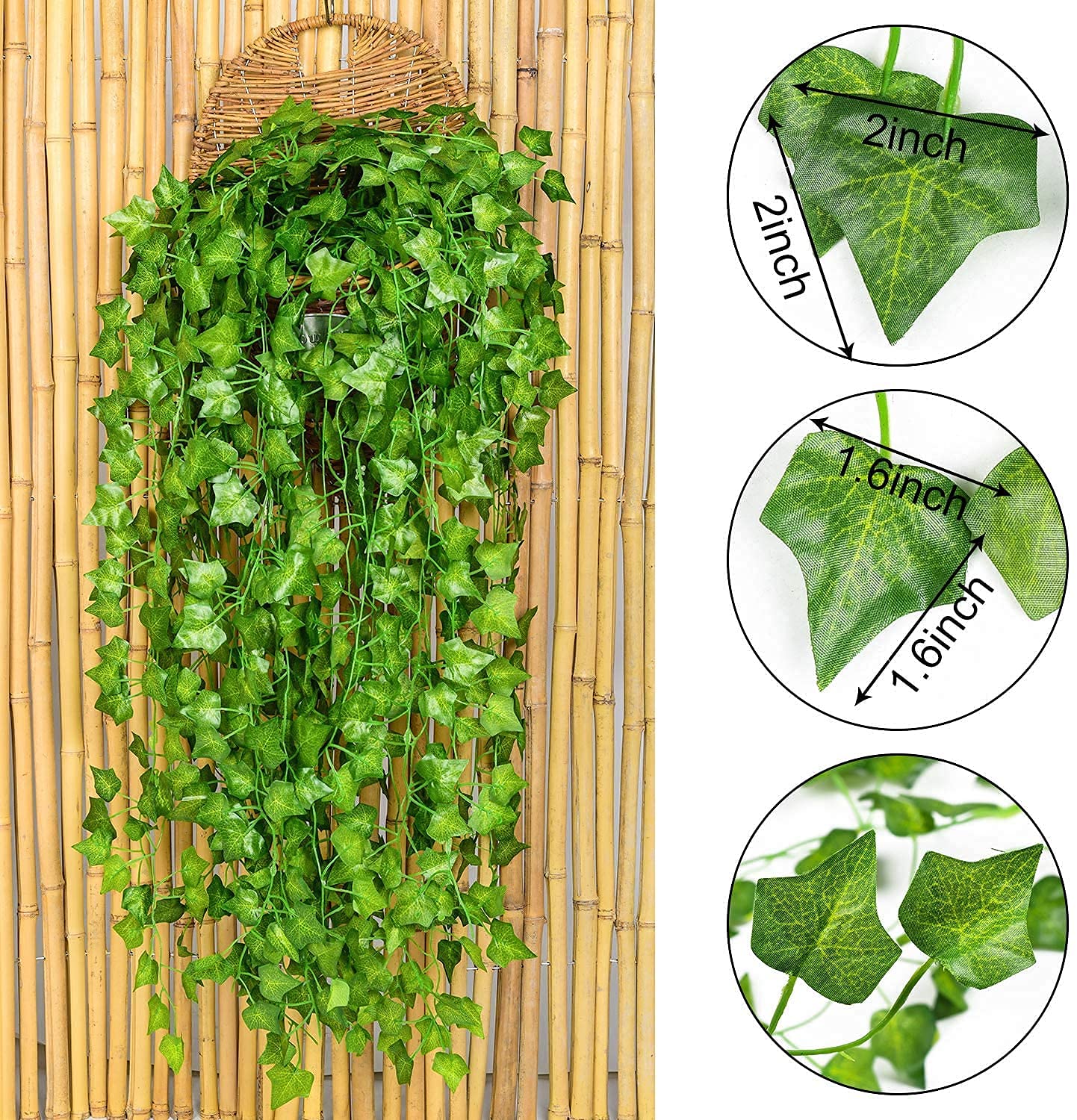 Dekorly Artificial Green Leaf Vine Money Plant Hanging, Artificial Ivy Leaves, Artificial Creeper Leaf Vine, Artificial Ivy Foliage, Ivy Wall Decor,Roof Decor | Each Plant 6 Feet (Green-B, 12)