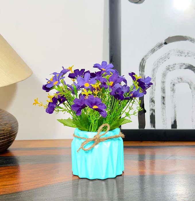 Dekorly Artificial Daisy Flowers Plastic Pot Flowers in Fake Flowers Bouquet for Table Decorations Artificial Plant Home Office Decor | Height 15 CM