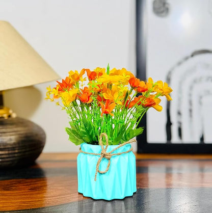 Dekorly Artificial Daisy Flowers Plastic Pot Flowers in Fake Flowers Bouquet for Table Decorations Artificial Plant Home Office Decor | Height 15 CM