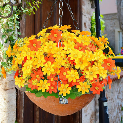 Dekorly Fall Flowers Artificial Daisy Outdoor Fake Mums Flowers UV Resistant Silk Wild Flower Bouquets Bulk Faux Plants for Decoration Vase Floral Spring Home Decor | Height 40 CM (Orange)