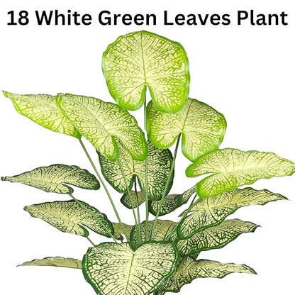 Dekorly Plastic Artificial Palm Plants Leaves Faux Turtle Leaf Fake Monstera Tropical Large Palm Tree Leaves Outdoor Leaf Decorations | 26Inch Plants with Blackpot (White-Green-Leaves)