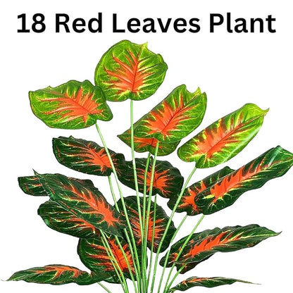 Dekorly Plastic Artificial Palm Plants Leaves Faux Turtle Leaf Fake Monstera Tropical Large Palm Tree Leaves Outdoor Leaf Decorations | 26Inch Plants with Blackpot (Red Leaves)