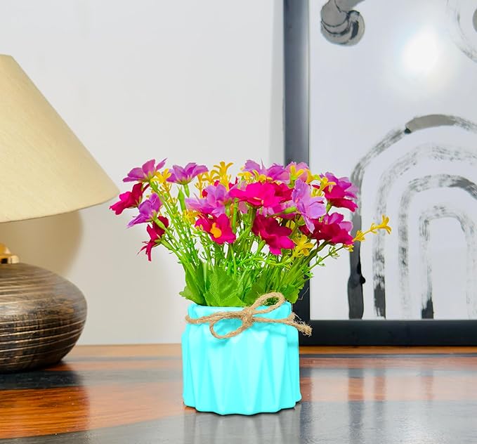 Dekorly Artificial Daisy Flowers Plastic Pot Flowers in Fake Flowers Bouquet for Table Decorations Artificial Plant Home Office Decor | Height 15 CM