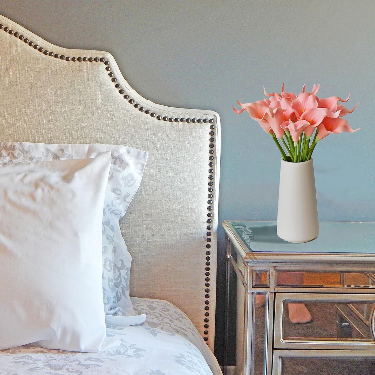 Dekorly Artificial Flowers Fake Faux Flowers Hydrangea Sunflower Cherry Blossom Flower Bougainvillea Pampas Grass Calla Lily Tulips Gypsophila Chrysanthemum (Pink, Calla Lily Set of 5 Sticks)