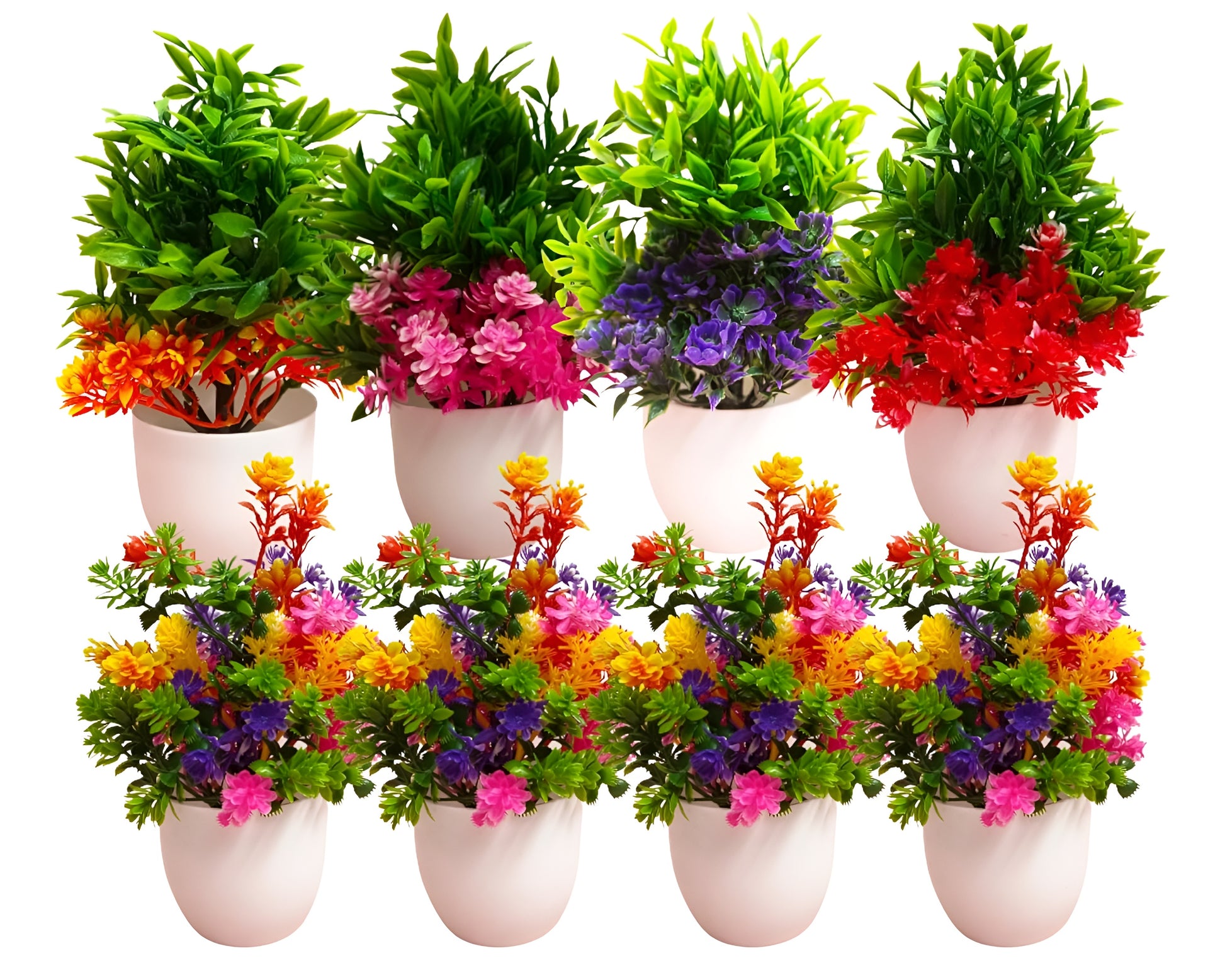 little plastic plants Dekorly Artificial Potted Plants, 8 Pack Artificial Plastic Eucalyptus