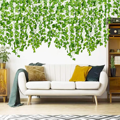 Dekorly Artificial Green Leaf Vine Money Plant Hanging, Artificial Ivy Leaves, Artificial Creeper Leaf Vine, Artificial Ivy Foliage, Ivy Wall Decor,Roof Decor | Each Plant 6 Feet (Green-B)