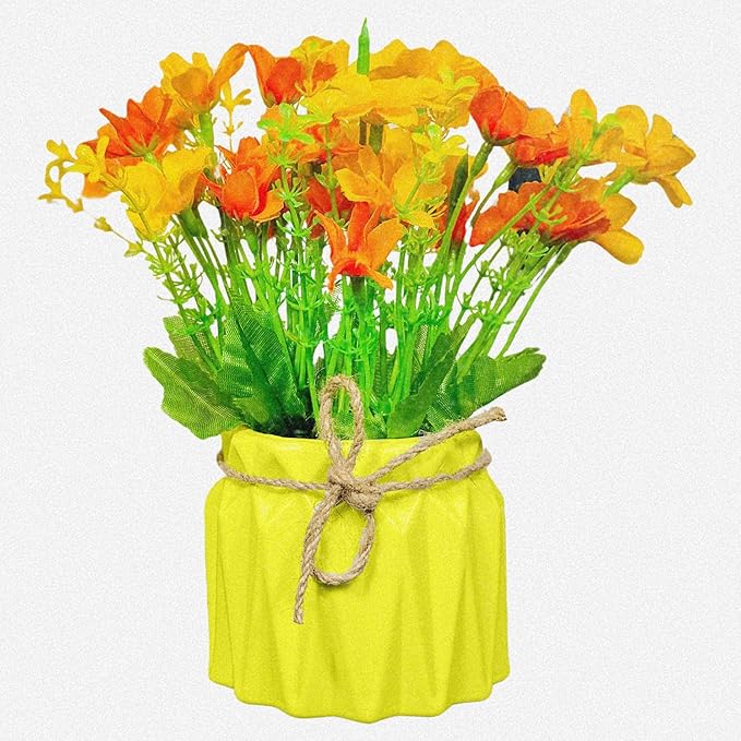 Dekorly Artificial Daisy Flowers Plastic Pot Flowers in Fake Flowers Bouquet for Table Decorations Artificial Plant Home Office Decor | Height 15 CM (Pack of 4)