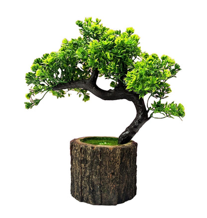 Dekorly Plastic Small Artificial Plant Bonsai Tree Fake Plant Potted House Plants Japanese Pine Bonsai Plant Faux Bonsai For Home Indoor Decoration Office(Wooden Potted Plants,Design-H)