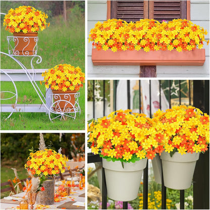 Dekorly Fall Flowers Artificial Daisy Outdoor Fake Mums Flowers UV Resistant Silk Wild Flower Bouquets Bulk Faux Plants for Decoration Vase Floral Spring Home Decor | Height 40 CM (Orange)
