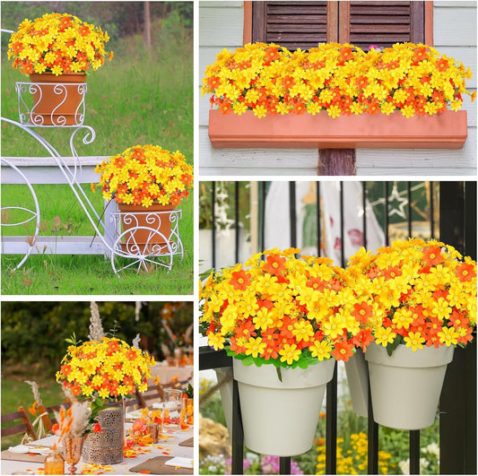 Dekorly Fall Flowers Artificial Daisy Outdoor Fake Mums Flowers UV Resistant Silk Wild Flower Bouquets Bulk Faux Plants for Decoration Vase Floral Spring Home Decor | Height 40 CM (Orange)