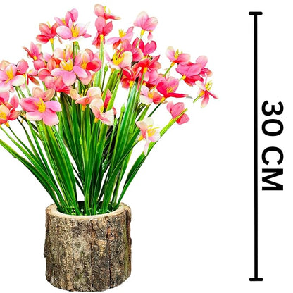 Dekorly Artificial Grass Bush with Daisy Flowers Barkwood Pot Plants, Office Bedroom Living Room Tabletop Bathroom Decor for Plants Home Wedding Farmhouse Decor | Height 30 CM