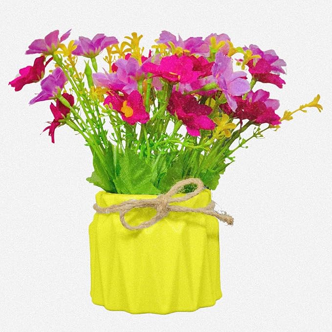 Dekorly Artificial Daisy Flowers Plastic Pot Flowers in Fake Flowers Bouquet for Table Decorations Artificial Plant Home Office Decor | Height 15 CM (Pack of 4)