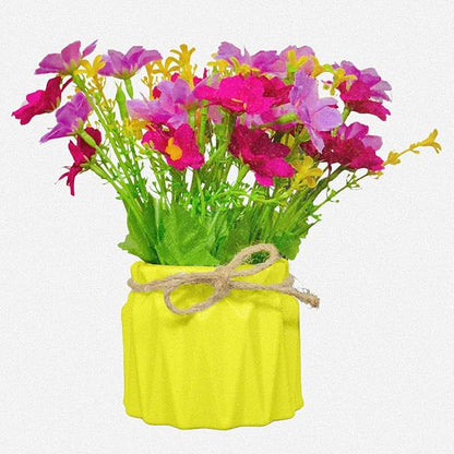 Dekorly Artificial Daisy Flowers Plastic Pot Flowers in Fake Flowers Bouquet for Table Decorations Artificial Plant Home Office Decor | Height 15 CM (Pack of 4)