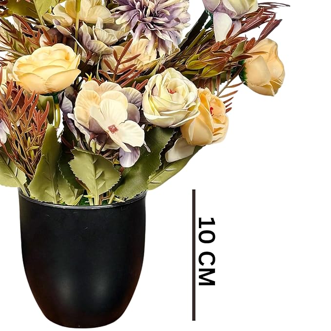 Dekorly Artificial Chrysanthemum with Hydrangea Rose Flowers with BlackCool Pot in Fake Flowers Bouquet for Centerpiece Table Decorations Home Office Kitchen Decor | Height 30 CM