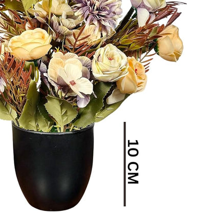 Dekorly Artificial Chrysanthemum with Hydrangea Rose Flowers with BlackCool Pot in Fake Flowers Bouquet for Centerpiece Table Decorations Home Office Kitchen Decor | Height 30 CM