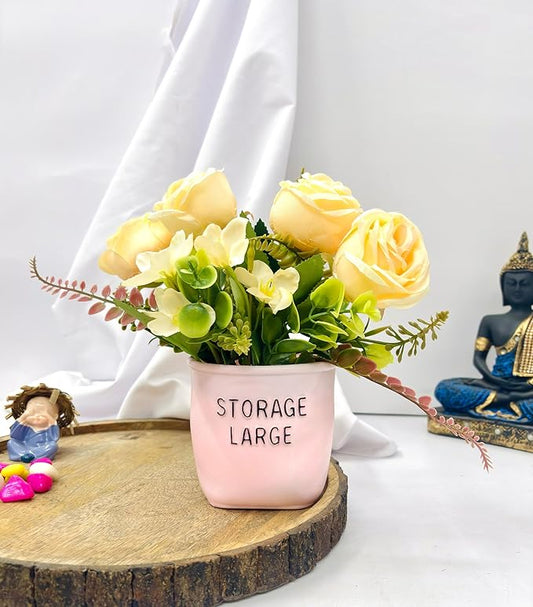 Dekorly Artificial Silk Roses Flowers with Pink Vase,Fake Eucalyptus Flower Arrangement for Home Office Hotel Bathroom Dining Table Decorations Restaurant Decor | Height 30 CM