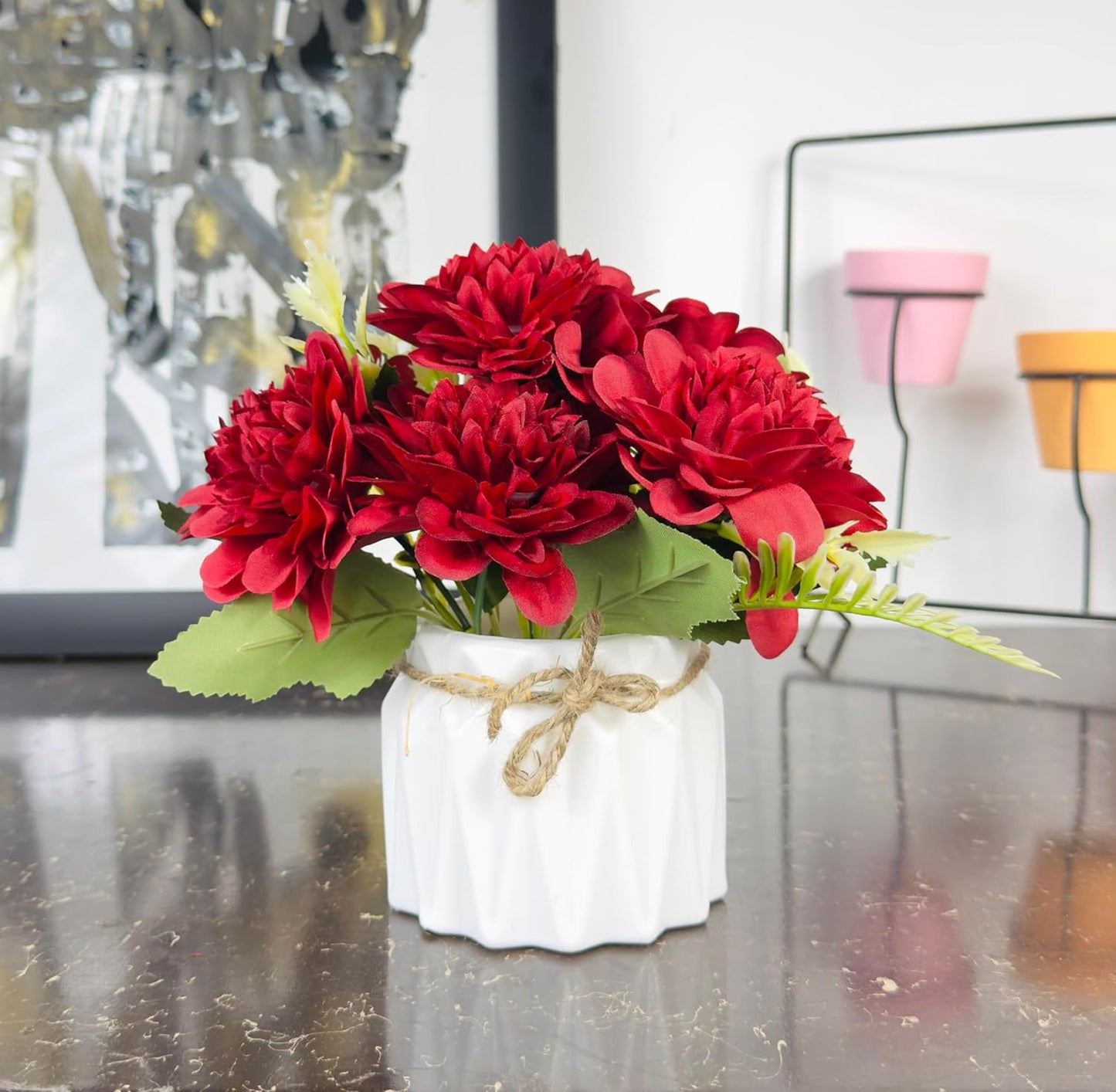 Dekorly Artificial Flowers Silk Dahlias Hydrangea Arrangements Wedding Bouquets Decor Home Kitchen Garden Party Table Floral centerpieces DIY (Height : 16CM | One Plant Only with Pot)